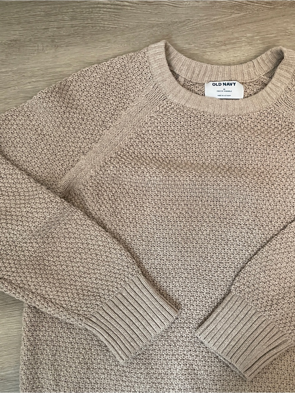 Old Navy Women's Beige Crewneck Textured Knit Sweater